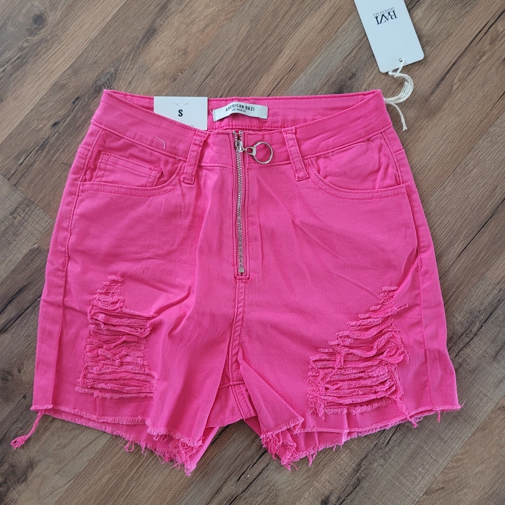 American Bazi Pink Distressed Denim Shorts